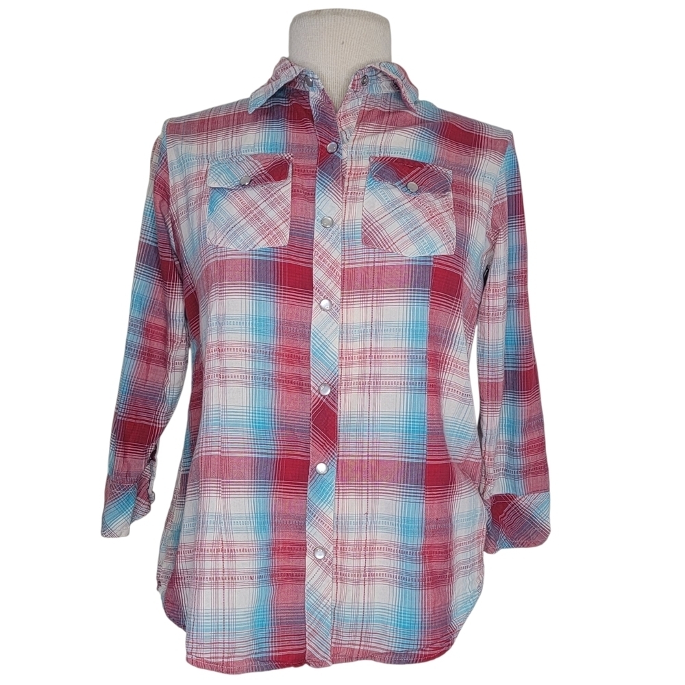 Vintage 100% Cotton Company One Western Pearl Snap Plaid Button-Up Shirt